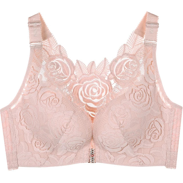 Blossom - Push up-bh med frontlukning og rosenbroderi | 30% Rabatt